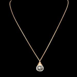 Faux Crystal Quartz Necklace Wire Wrapped‎ Pendant Copper-tone 18" Boho Retro